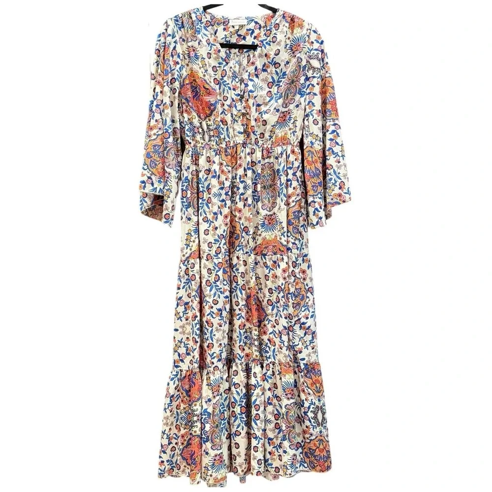 BOEMO Anthropologie Maxi Dress Bohemian Cottagecore‎ Floral Paisley Size Large - Picture 2 of 12
